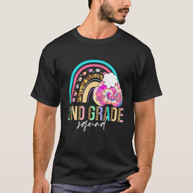 Tie Dye Leopard Rainbow 2Nd Klass Bunny Påskägg T Shirt (Framsida)