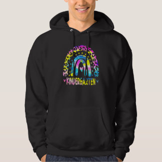 Tie Dye Leopard Rainbow Kindergarten Teacher Back  Hoodie