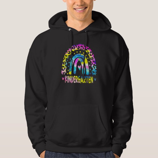 Tie Dye Leopard Rainbow Kindergarten Teacher Back  Hoodie (Framsida)