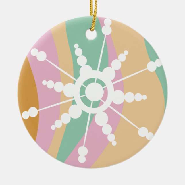 Tie Dye Liquid Retro Groovy jul Beige Grönt Julgransprydnad Keramik (Framsidan)