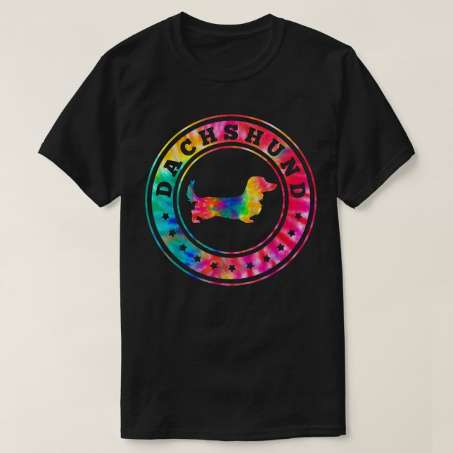 Tie Dye Long Hair Dachshund Hund Pappa Djurälskare T Shirt (Design framsida)