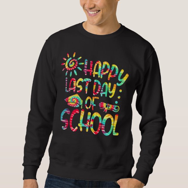Tie Dye Lycklig förra Hej sommartid i skolan Lång Ärmad Tröja (Framsida)