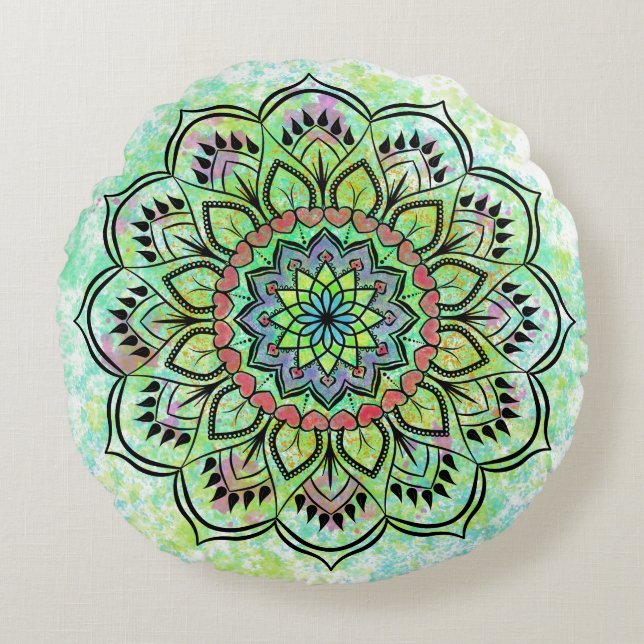 Tie-Dye Mandala Meditation Round Pillow Rund Kudde (Framsidan)