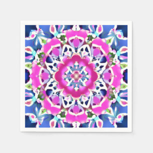 Tie Dye Mandala Mönster Denim Blå och Rosa Pappersservett