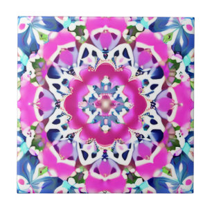Tie Dye Mandala Mönster Denim Blue och Rosa Kakelplatta