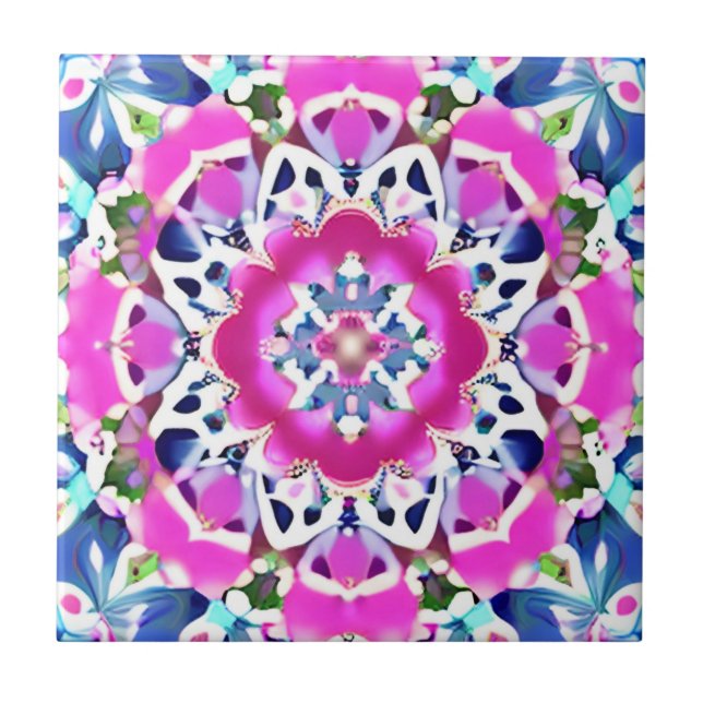 Tie Dye Mandala Mönster Denim Blue och Rosa Kakelplatta (Framsidan)