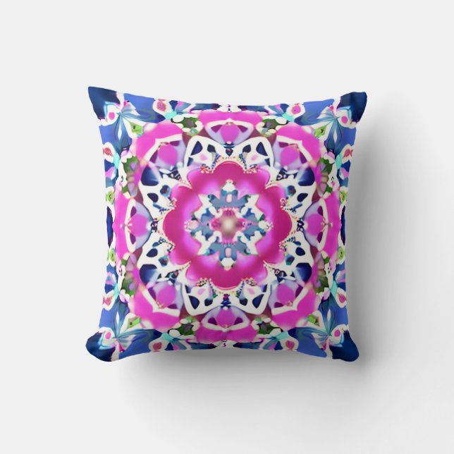 Tie Dye Mandala Mönster Denim Blue och Rosa Kudde (Framsida)