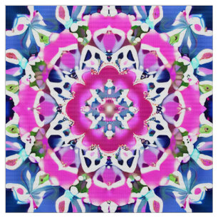 Tie Dye Mandala Mönster Denim Blue och Rosa Tyg