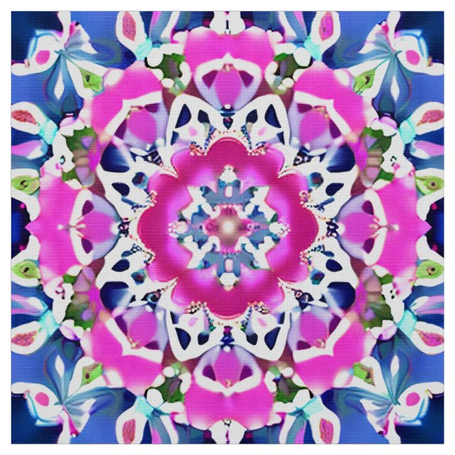 Tie Dye Mandala Mönster Denim Blue och Rosa Tyg (Provkarta)