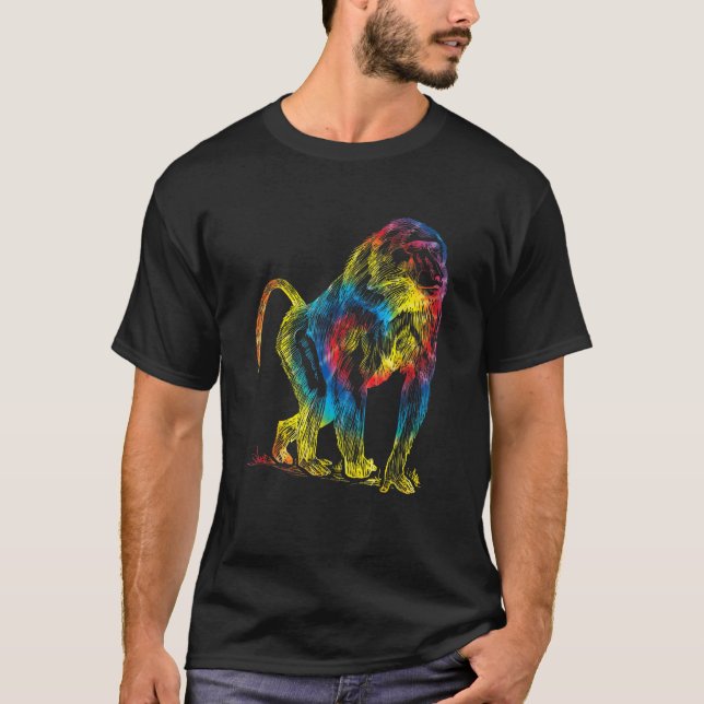 Tie Dye Mandrill Rainbow Skriv ut apa Hippie Peace T Shirt (Framsida)