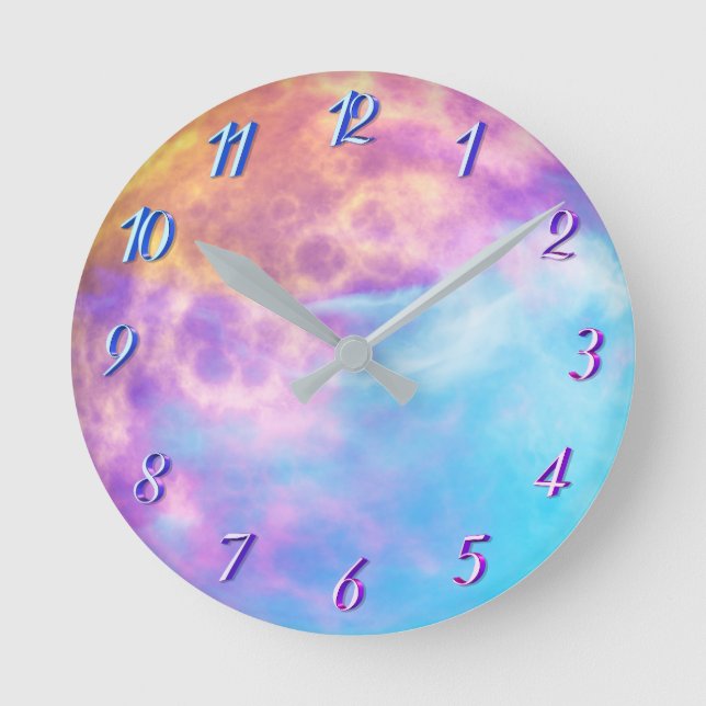 Tie dye måne rund klocka (Framsida)