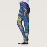 Tie Dye Marble Liquid Blue Guld Leggings<br><div class="desc">Cute Legging med Hand plockade Tie Dye Abstrakt Mönster</div>
