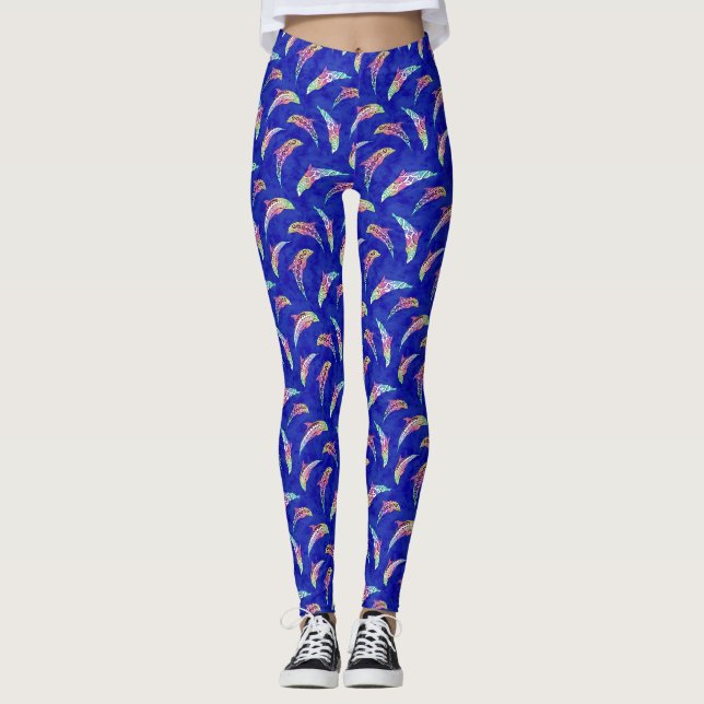 Tie Dye Marine Animals Dolphins Marlins Leggings (Framsida)