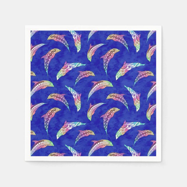 Tie Dye Marine Animals Dolphins Marlins Pappersservett (Framsidan)