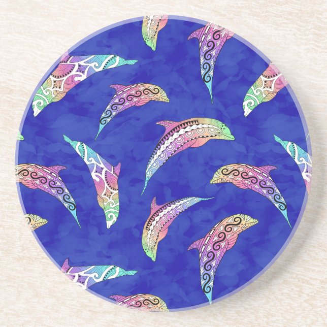 Tie Dye Marine Animals Dolphins Marlins Underlägg (Framsidan)