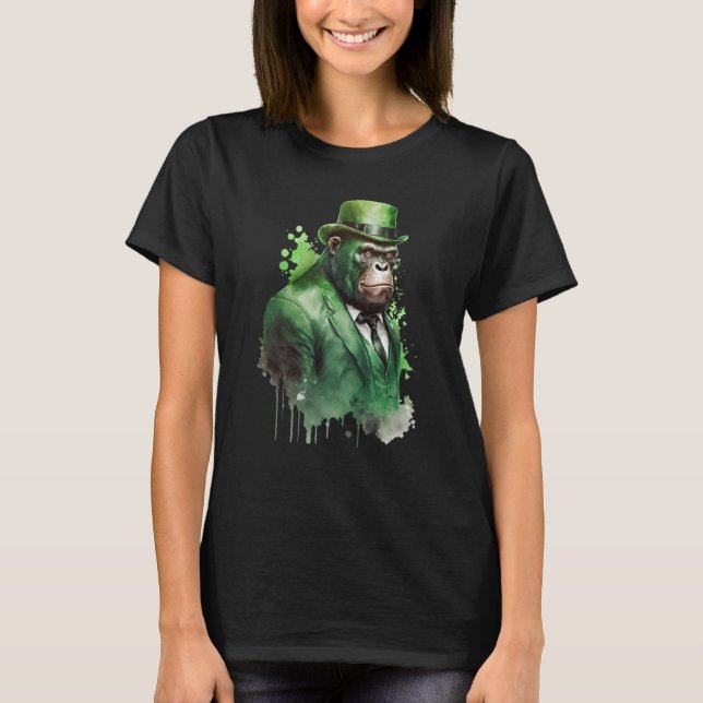 Tie Dye Monkey Tuxedo Leprechaun Hat St Patrick's T Shirt (Framsida)