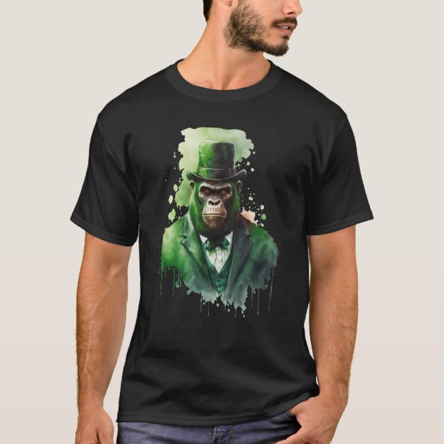 Tie Dye Monkey Tuxedo Leprechaun Hat St Patrick's T Shirt (Framsida)