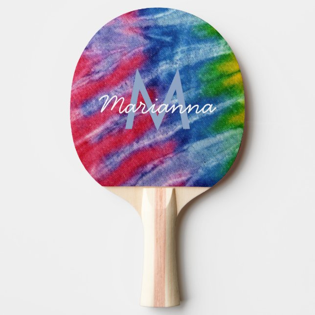 Tie Dye Monogram Namn Retro Hippie Pingisracket (Framsidan)
