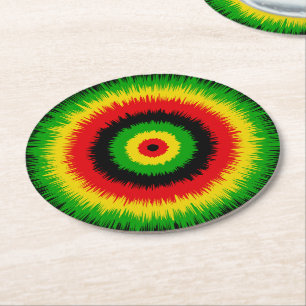 Tie Dye-mönster i Rastafanans flaggfärger Underlägg Papper Rund