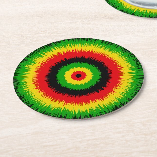 Tie Dye-mönster i Rastafanans flaggfärger Underlägg Papper Rund (Vinklad)