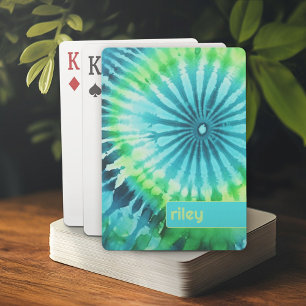 Tie Dye Mönster Lime Aqua Teal - eget namn Casinokort