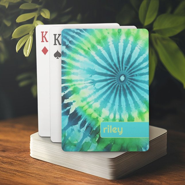 Tie Dye Mönster Lime Aqua Teal - eget namn Casinokort (Personalized playing cards)