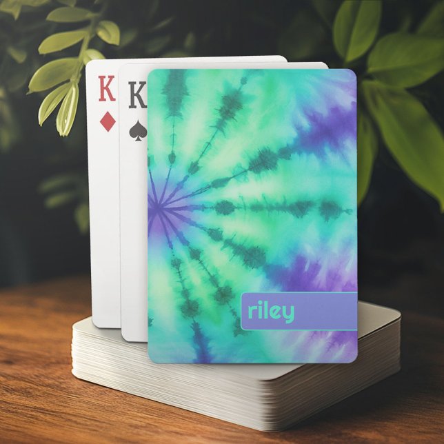 Tie Dye Mönster Seafoam Turcos - eget namn Casinokort (Personalized playing cards)