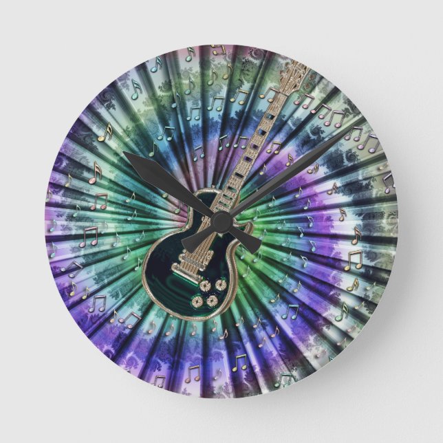 Tie-Dye Music Musician Electric Guitar Clock Rund Klocka (Framsida)
