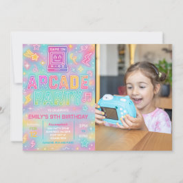 Tie Dye Neon Glow Arcade Party Birthday Photo Inbjudningar