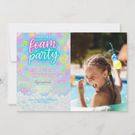 Tie Dye Neon Glow Foam Födelsedagsfest Photo Inbjudningar