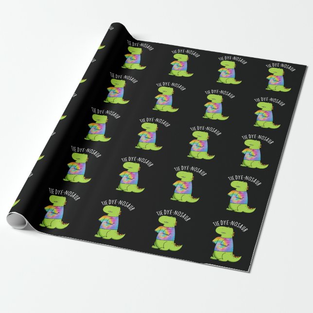 Tie-dye-nosaur Rolig Dinosaur Puns Svart BG Presentpapper (Utrullad)