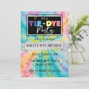 Tie Dye Party Hippie Rainbow Birthday Investigatio Inbjudningar