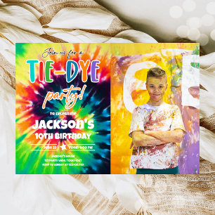 Tie Dye Party Hippy Ljusa färger Boy Birthday Inbjudningar