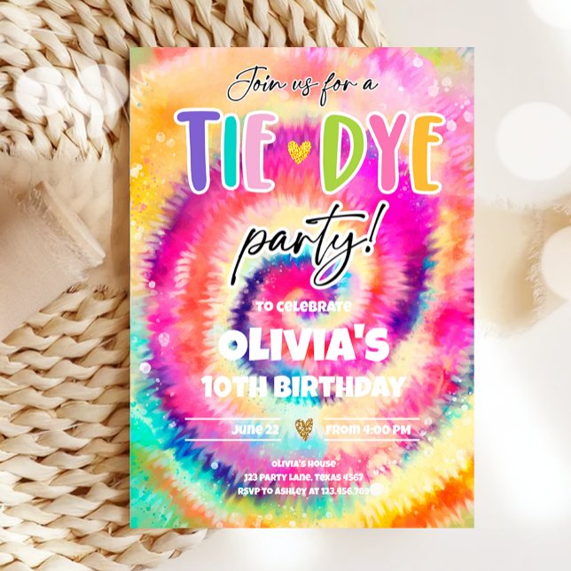 Tie Dye Party Hippy Ljusa färger Girl Birthday Inbjudningar (Skapare uppladdad)