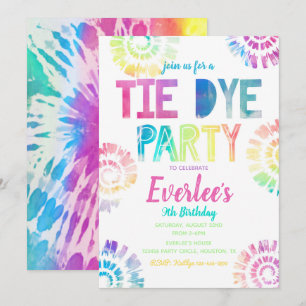 Tie Dye Party-inbjudan Tie Dye Birthday Inbjudningar