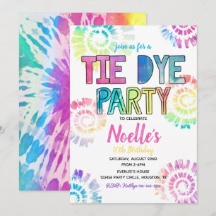 Tie Dye Party-inbjudan Tie Dye Birthday Inbjudningar