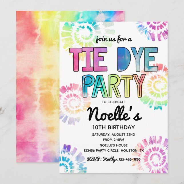 Tie Dye Party-inbjudan | Tie Dye Birthday Inbjudningar (Fram/baksida)