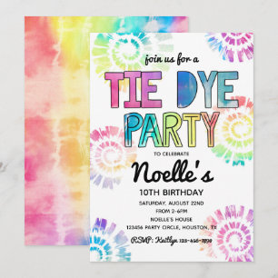 Tie Dye Party-inbjudan Tie Dye Birthday Inbjudningar