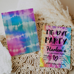 Tie Dye Party-inbjudan Tie Dye Birthday Inbjudningar