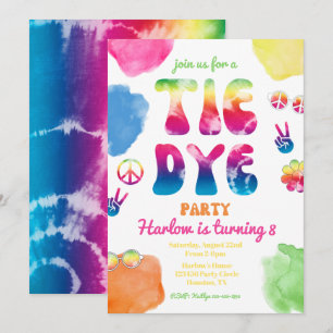 Tie Dye Party-inbjudan Tie Dye Birthday Inbjudningar