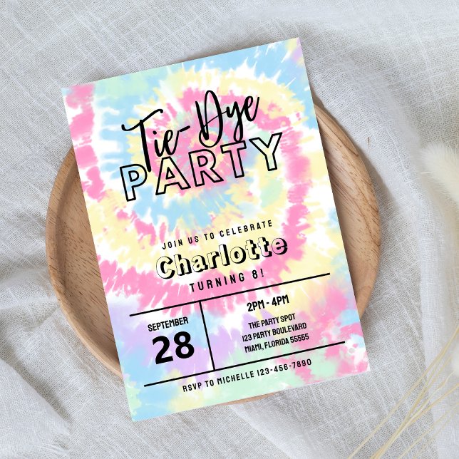 Tie Dye Party med Retro Pastel Färg Inbjudningar (Skapare uppladdad)