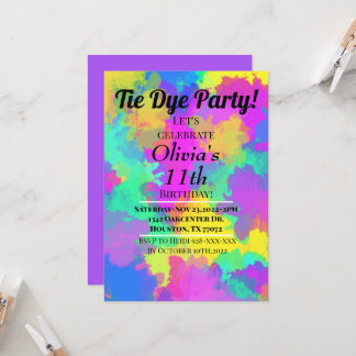 Tie Dye-partynodningskort Hippie Tie Dye Inbjudningar