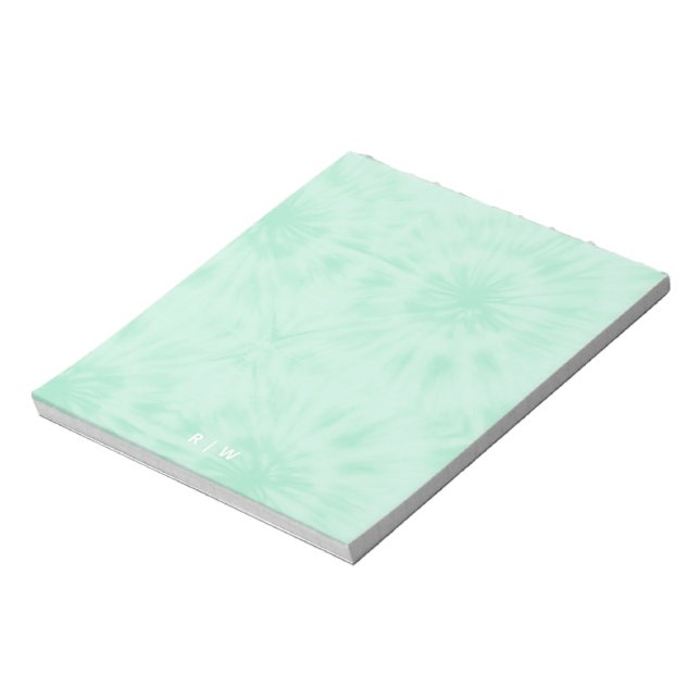 Tie Dye | Pastel Mint Grönt Monogram Anteckningsblock (Roterad)