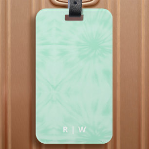 Tie Dye Pastel Mint Grönt Monogram Bagagebricka