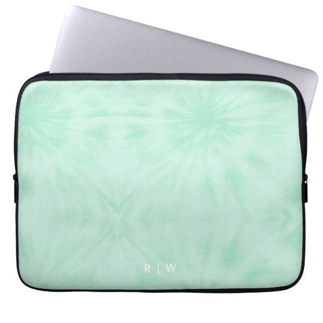 Tie Dye | Pastel Mint Grönt Monogram Laptop Fodral (Framsidan)