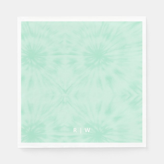 Tie Dye | Pastel Mint Grönt Monogram Pappersservett (Framsidan)