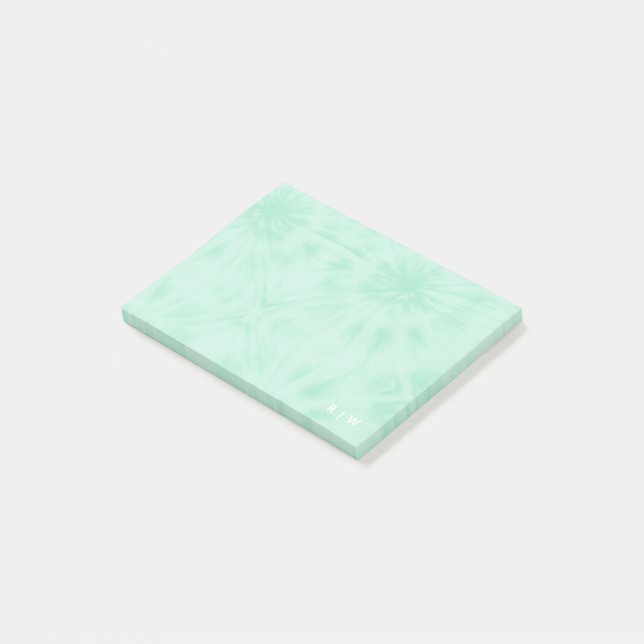 Tie Dye | Pastel Mint Grönt Monogram Post-it Block (Vinklad)