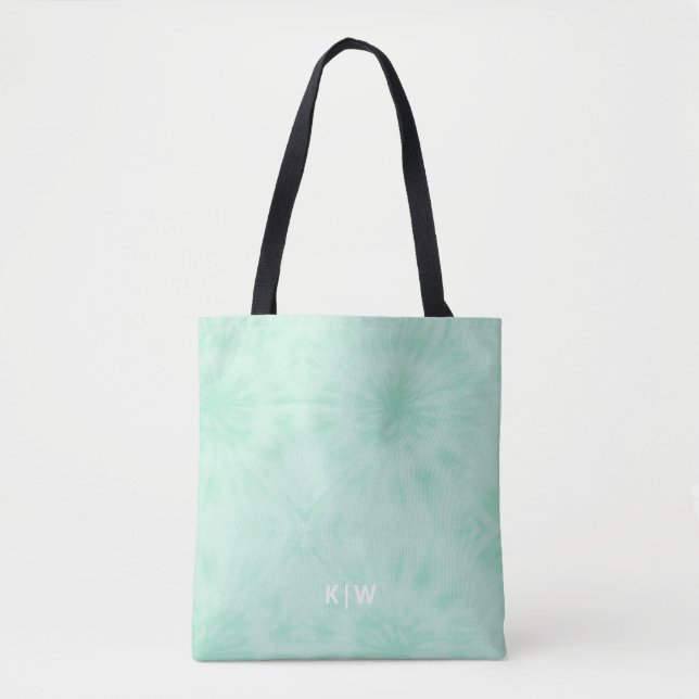 Tie Dye | Pastel Mint Grönt Monogram Tygkasse (Framsida)