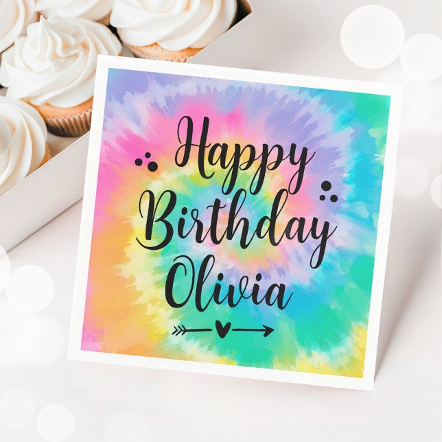 Tie Dye Pastel Rainbow Birthday Girl Pappersservett (Skapare uppladdad)