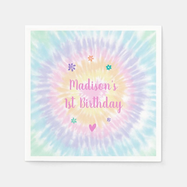 Tie Dye Pastel Rainbow Boho Hippie Birthday Pappersservett (Framsidan)